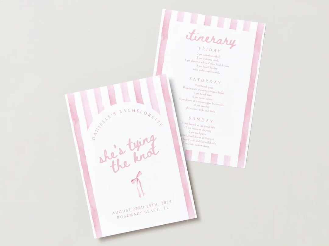 She's Tying the Knot Pink Bow Bachelorette Invitation, Itinerary - Etsy | Etsy (US)