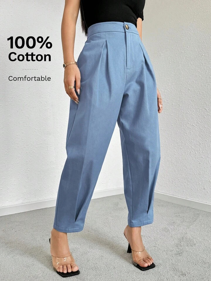 Mulvari Ladies' Solid Color Pleated Tapered Pants | SHEIN