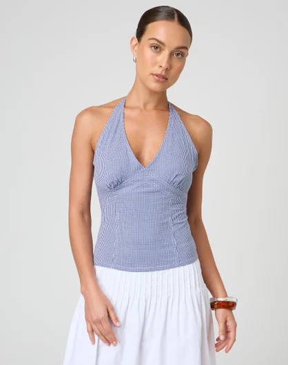 Poplin Gingham Halter Neck Top | Glassons (Australia)