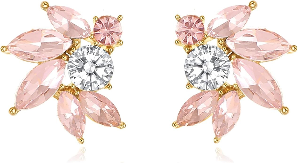 Rhinestone Cluster Stud Earrings Elegant Small Marquise Crystal Wedding Earrings for Brides Bride... | Amazon (US)