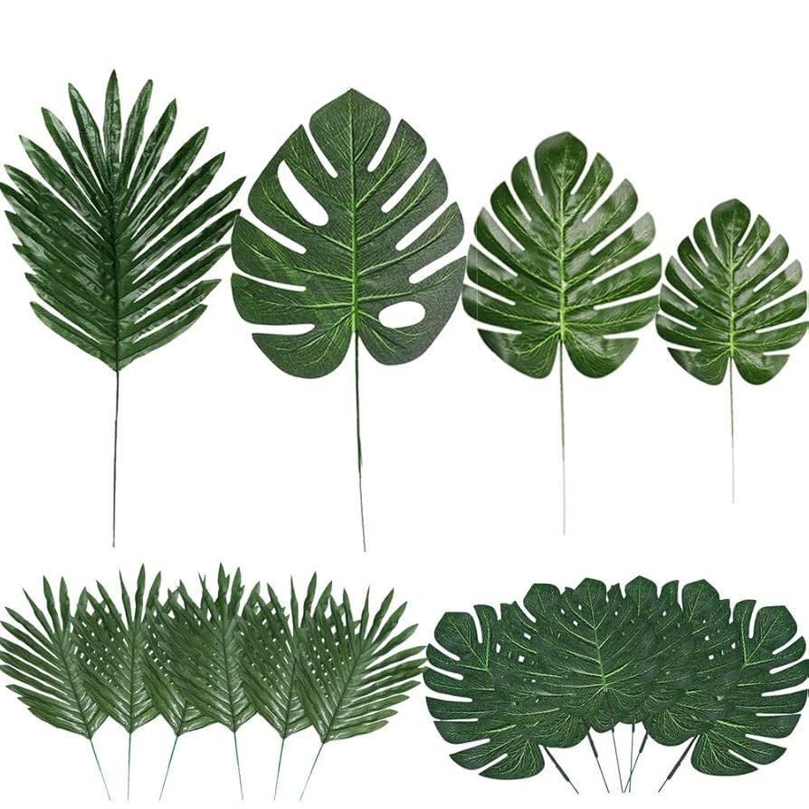 60 Pieces 4 Kinds Artificial Palm Leaves with Faux Stems Tropical Plant Leaves Monstera Leaves Sa... | Amazon (US)