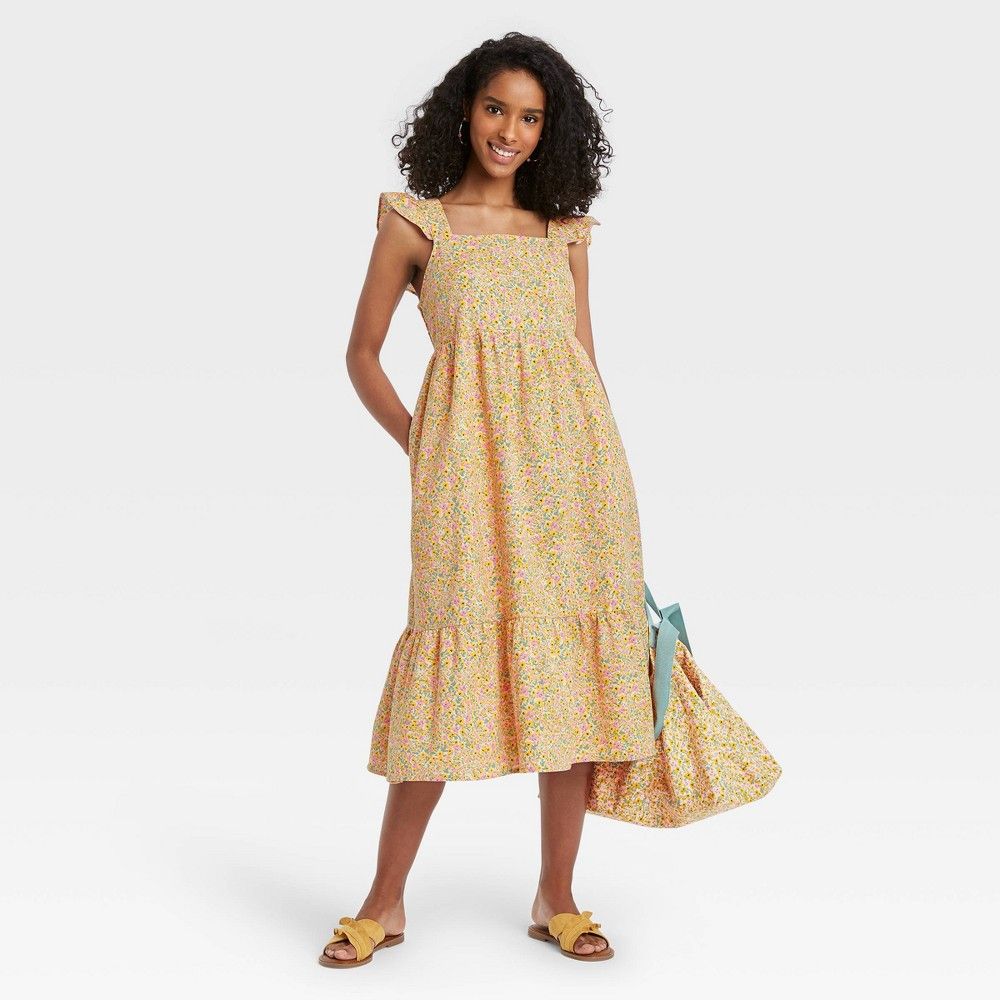 Women's Ruffle Sleeveless Dress - Universal Thread Yellow Floral L | Target
