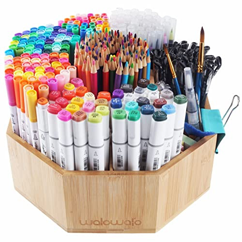 walowalo XXL Bamboo Rotating Art Supply Organizer Holds 800+ Pencils Spinning Crayon Marker Pen H... | Amazon (CA)
