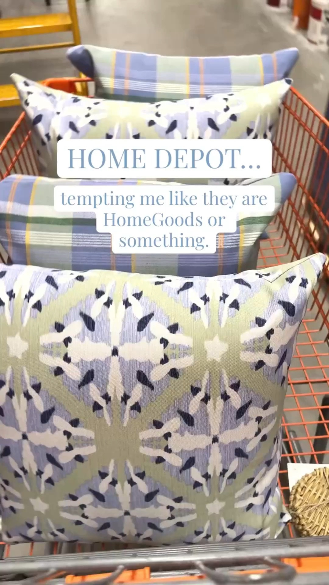 I usually expect this kind of pattern mix at boutique home stores… not at Home Depot. 

No complaints here!

But the blue + green combo and the plaid with the print felt very grandmillennial, so they came home with me.

Sometimes the best decor finds show up where you least expect them.

#LTKSeasonal #LTKHome