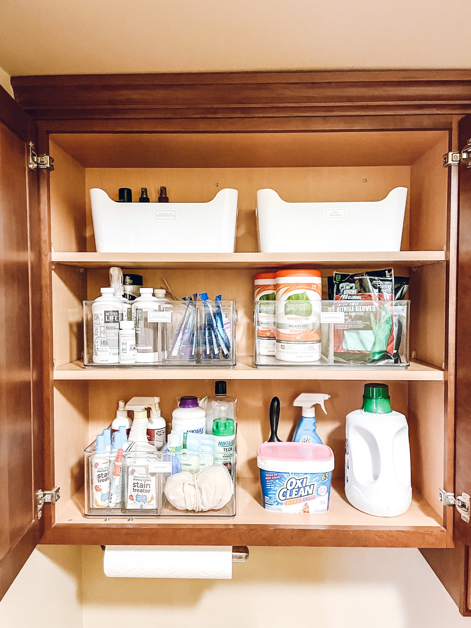 Laundry room organization. The Container Store Plastic Storage Bin. Home Edit Divided All-Purpose bin and bin organizer✨

#LTKhome #LTKfamily