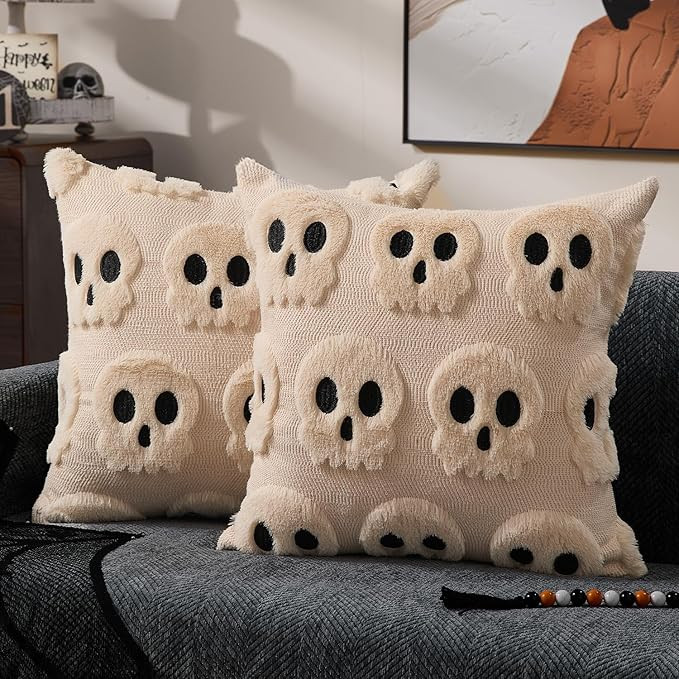 DFXSZ Halloween Pillow Covers 18x18 inch Set of 2 Beige Skeletont Halloween Decorations Soft Plus... | Amazon (US)