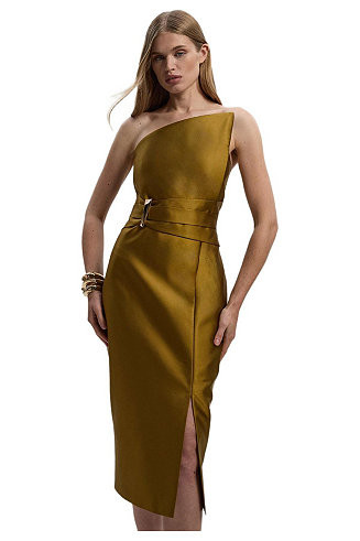 Women's Satin Twill Asymmetric Neck Midi Dress | Macy's