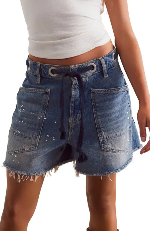 Free People Moxie Distressed High Waist Denim Cutoff Shorts in Timeless Blue at Nordstrom, Size 26 | Nordstrom