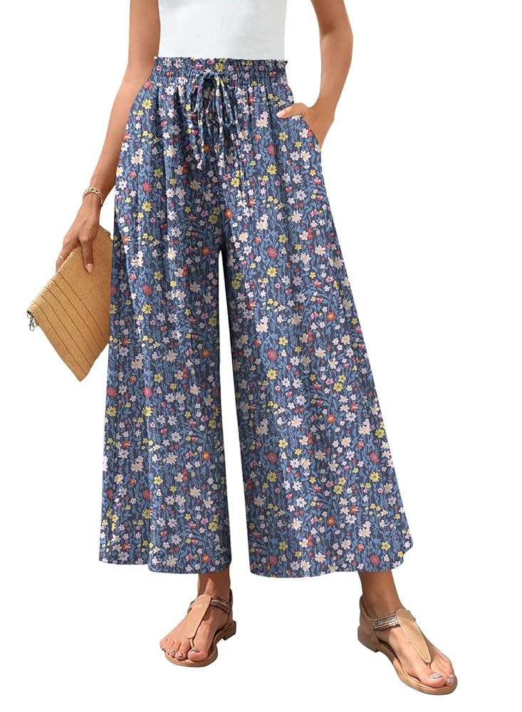 Bestbee Women's Palazzo Pants Dressy Casual Wide Leg Slacks Elastic Waist with Pockets | Amazon (US)