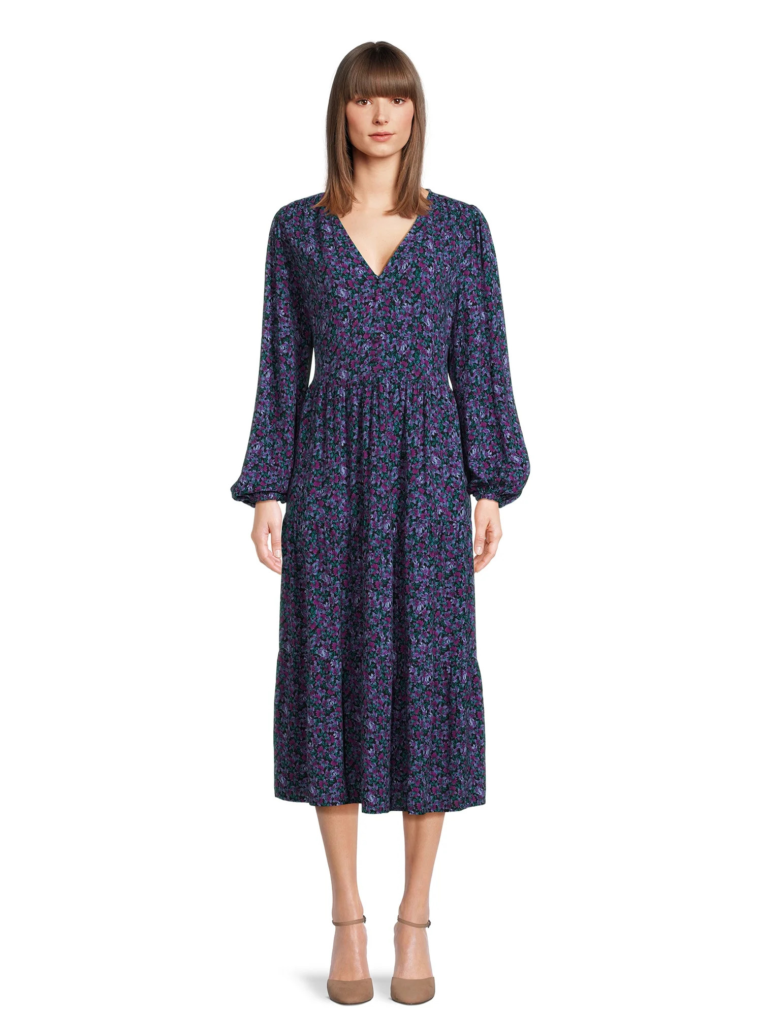 Time and Tru Women's Button Front Dress with Flounce Hem, Sizes XS-XXXL | Walmart (US)