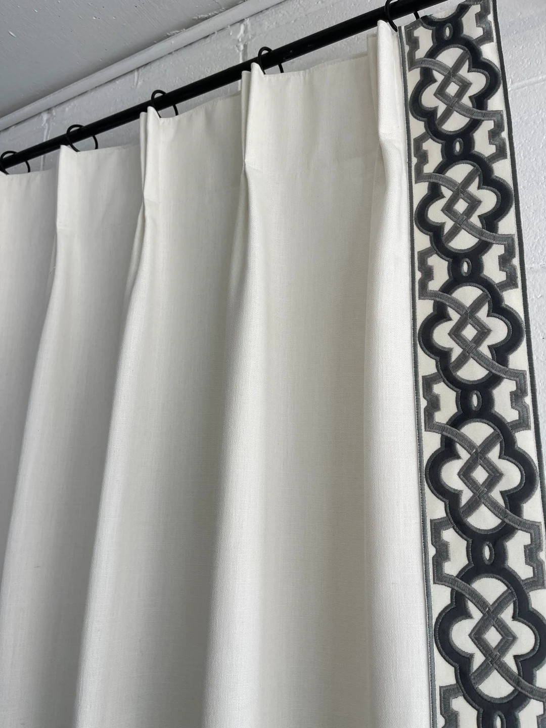 Linen Mix Euro Pinch Pleat Wt Tape Fret Border Many Colors of Fabric and Trim Lined Curtain Panel... | Etsy (US)