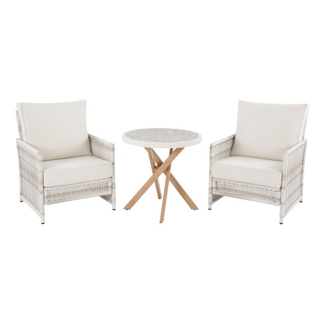 Better Homes & Gardens Paige 3-Piece Outdoor Wicker Bistro Set, White - Walmart.com | Walmart (US)