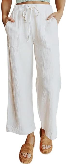 Dokotoo Women's 2024 Fashion Casual Elastic High Waisted Wide Leg Loose Work Long Palazzo Pants T... | Amazon (US)