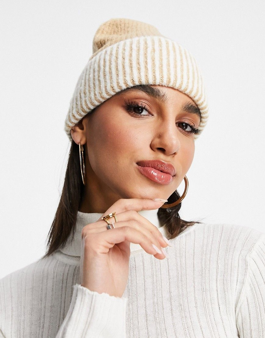 Free People straight chill striped beanie hat-Brown | ASOS (Global)