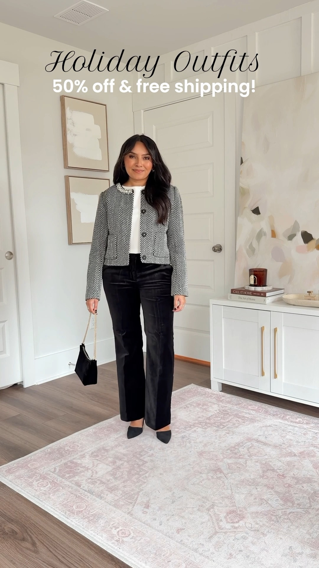 
Holiday Party Outfits!
For reference: I’m 5’0, 32b bra size, and 2/26 in bottoms, pear shaped. 
*Everything I share is unaltered! TTS means true to size. Between size 5-6.6 in shoes

Tweed rhinestone cropped jacket size 0 petite TTS Pearl sleeve top size xs petite TTS Black velvet pants size 2 petite TTS
Black heels size 5 TTS

Black velvet blazer size 0 petite 
Sequin tank size xs petite TTS Red plaid pants size 2 petite TTS Gold heels size 5 TTS  Red wine burgundy wool trench coat size xs petite TTS Plum velvet top size xxs regular TTS Sequin paisley skirt size 2 regular - a little big in the waist but I wanted the skirt to more full length! Clear rhinestone heels size 5, similar linked

Black velvet blazer size 0 petite 
Red peplum vest size 0 petite TTS Red pants size 2 petite TTS Clear rhinestone heels size 5, similar linked

Bow cardigan - sold out, will add it here if it restocks!
Black sequin pants size 2 petite TTS
Black heels size 5 TTS 

Holiday party outfits
Christmas party outfit ideas
Christmas Eve Outfit
Petite holiday outfits
Petite Christmas outfits
Festive outfit ideas
Holiday cocktail dresses
Petite evening holiday
Winter office party outfit
Holiday date night outfit
Elegant holiday style
Petite holiday fashion
What to wear to a holiday party
Chic holiday looks
Dressy holiday outfit inspo






#LTKSaleAlert #LTKPetite #LTKHoliday