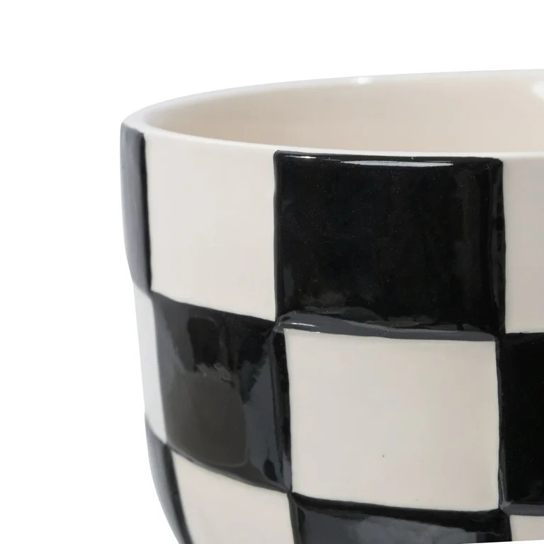 Mainstays Lennon 6" x 6" x 4.5" Round Black Checkered Ceramic Planter | Walmart (US)