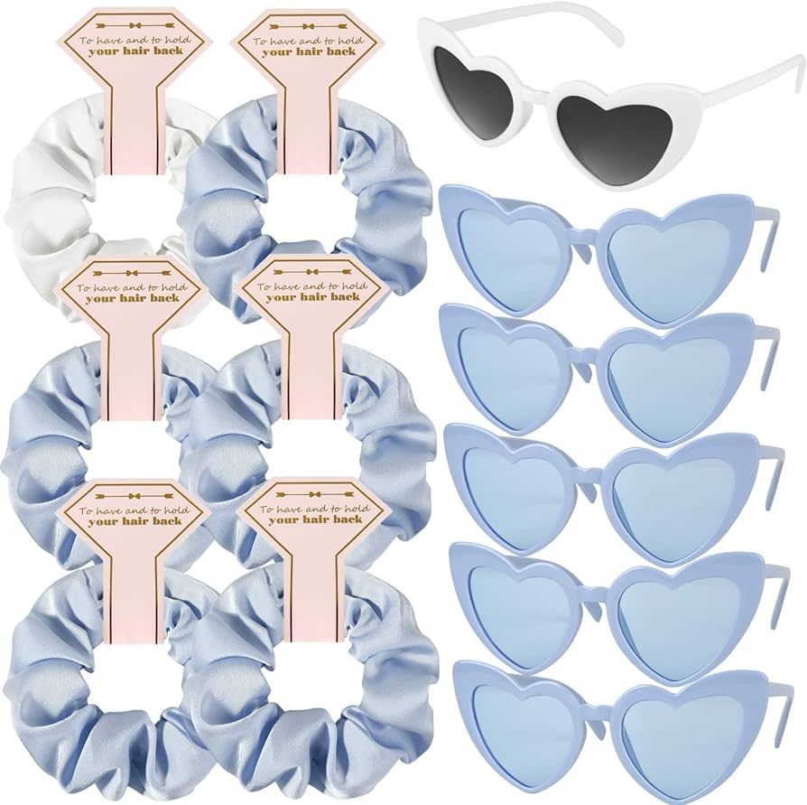 Satin Bridesmaid Scrunchies Bachelorette Hair Ties Set of 6 sunglasses Bridal Shower No Damage Ha... | Amazon (US)