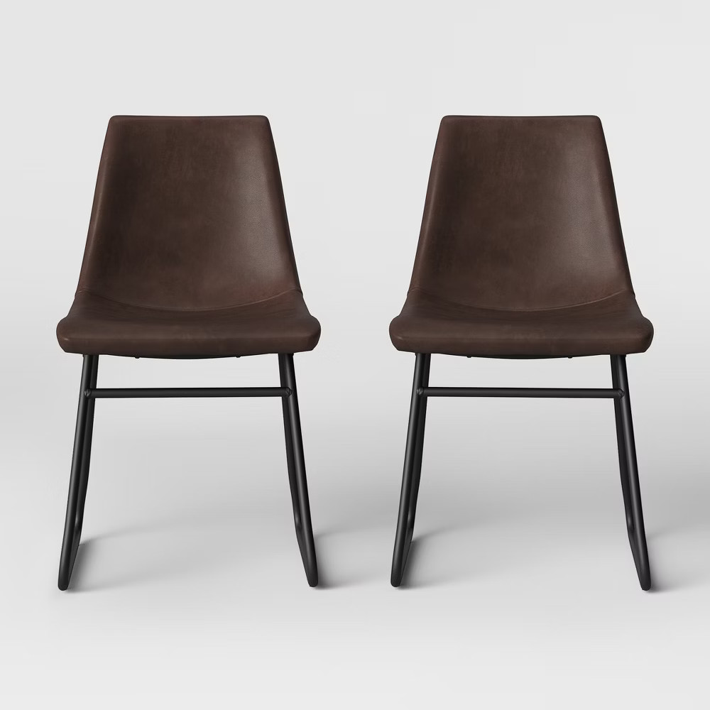 2pk Bowden Faux Leather and Metal Dining Chair Brown - Project 62 | Target