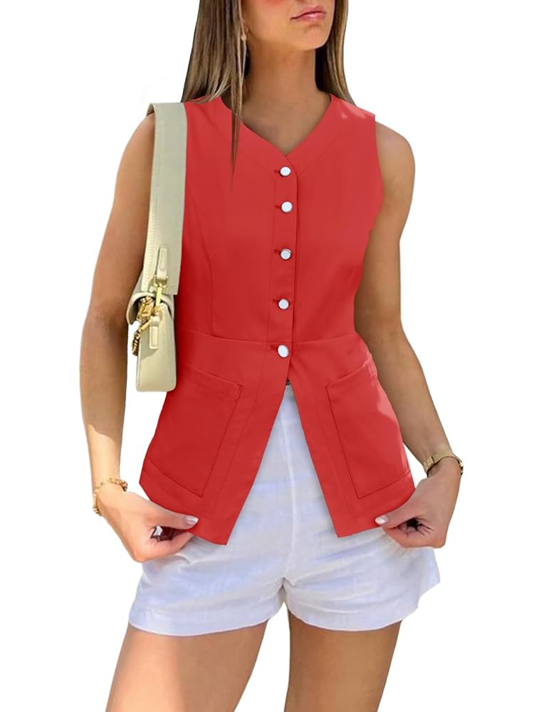 Cicy Bell Womens Button Down Vest Tops Summer Fitted Sleeveless Tank Tops Dressy Casual Business ... | Amazon (US)