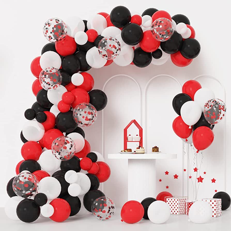 RUBFAC 133pcs Red Black White Balloons Garland Arch Kit, Red and Black White Balloons Arch with C... | Amazon (US)