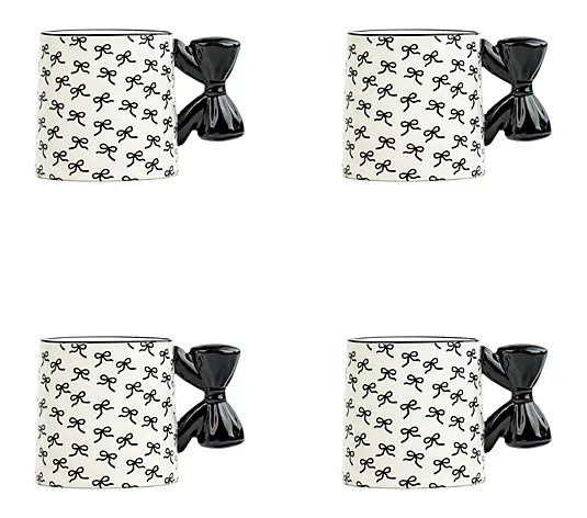 10 Strawberry Street Set of 4 Black Bow Mugs - QVC.com | QVC