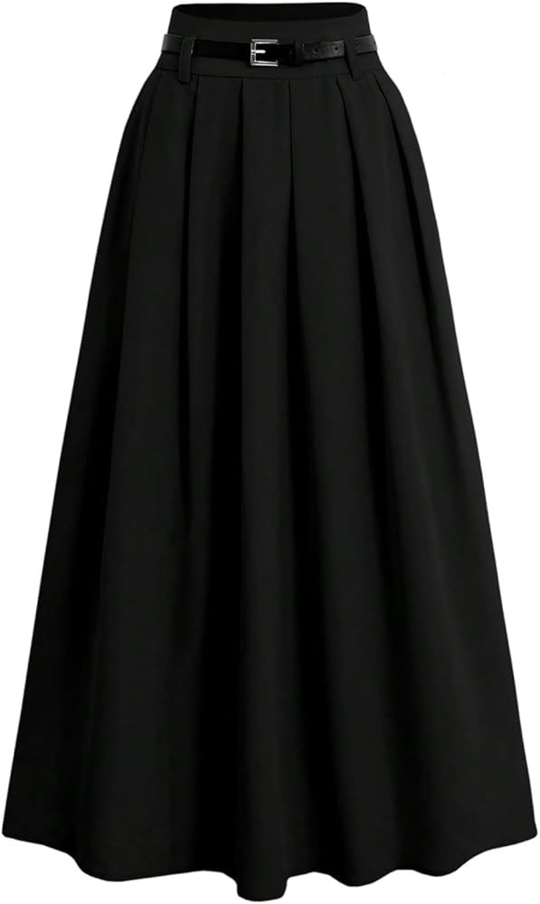 GORGLITTER Women's Dress Belt Pleated Maxi Skirt High Waisted A Line Flowy Long Skirts with Pocke... | Amazon (US)