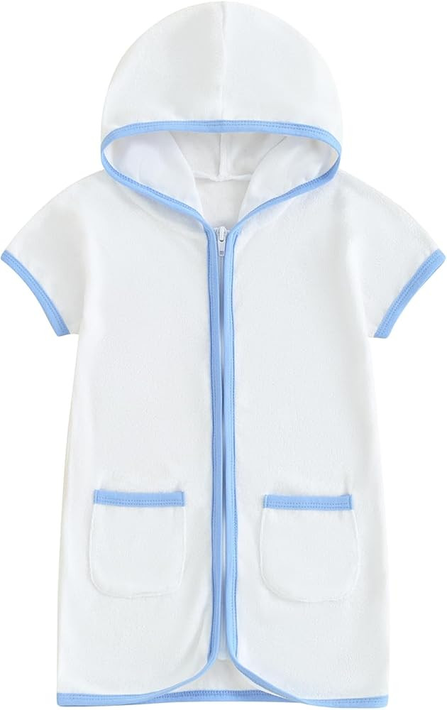 Girls Boys Terry Cloth Swim Cover Up Zip Up Hooded Bathing Suit Coverup Wraps Kids Pool Beach Rob... | Amazon (US)