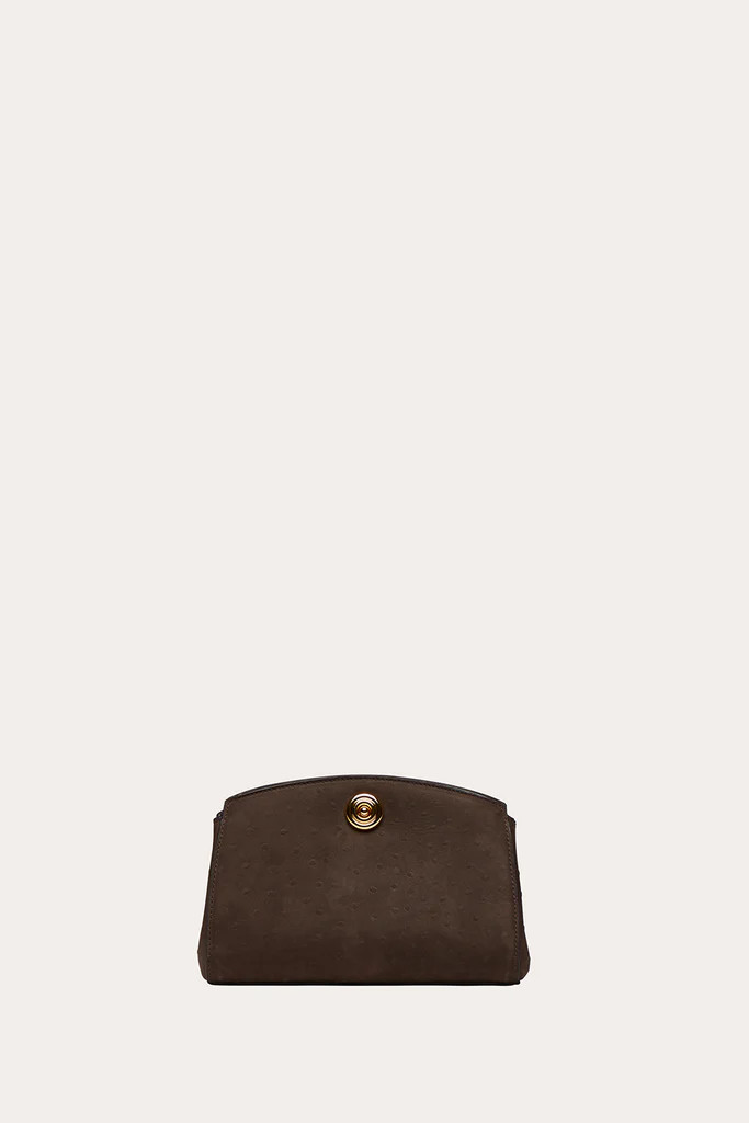 Pushlock Clutch Dark Brown Ostrich | LITTLE LIFFNER