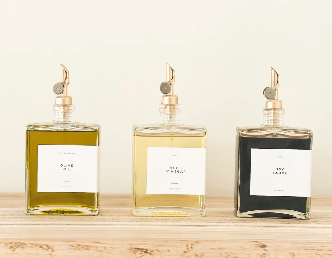 Glass Olive Oil Book Bottles for Kitchen 200ml and 500ml Cruet With Personalised Labels Choice of... | Etsy (US)