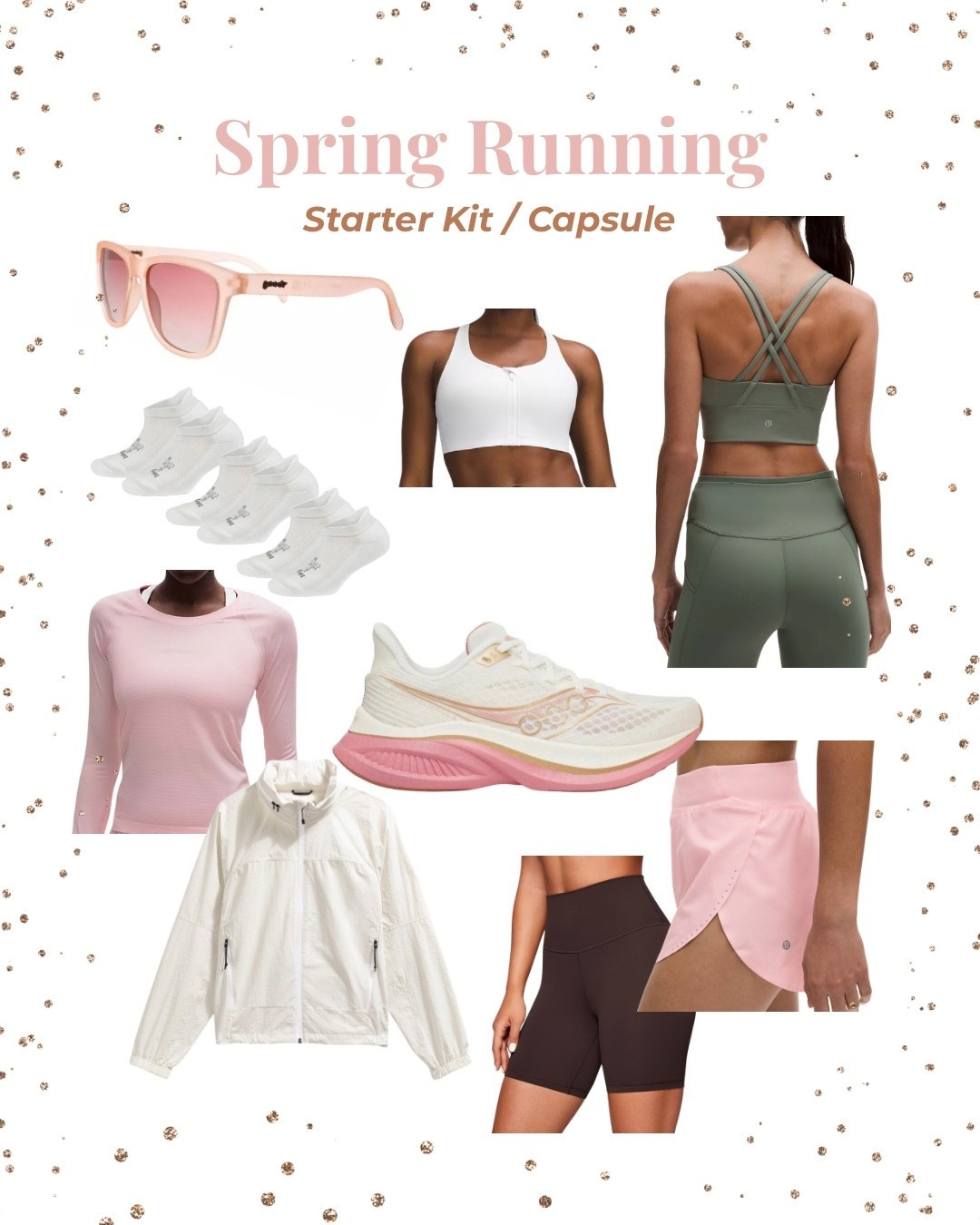 Spring Running capsule.   High impact Running bras. Running sunglasses. Running socks 3 for $35 at Walmart!! Running shorts. Northface Windbreaker on sale! Running top  

#LTKActive #LTKSpringSale #LTKfitnessgoals