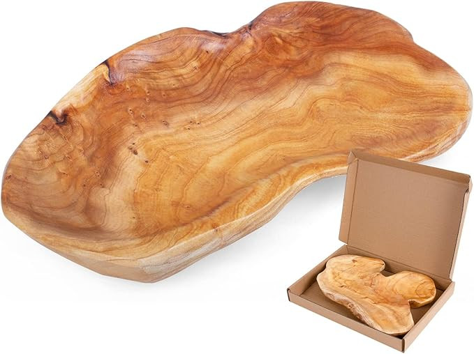 Natural Wood Fruit Bowl 11-13 inch, Unique Handmade Wood Serving Platter, Wood Fruit Snack Dish f... | Amazon (US)