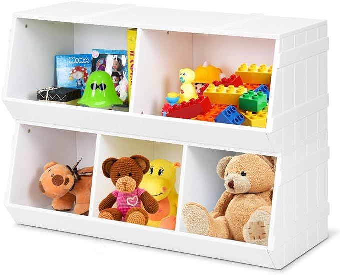 Giantex Kids Toy Storage Bins Children Collection Shelf Multi-Bin Storage Cubby Bookshelf Storage... | Amazon (US)