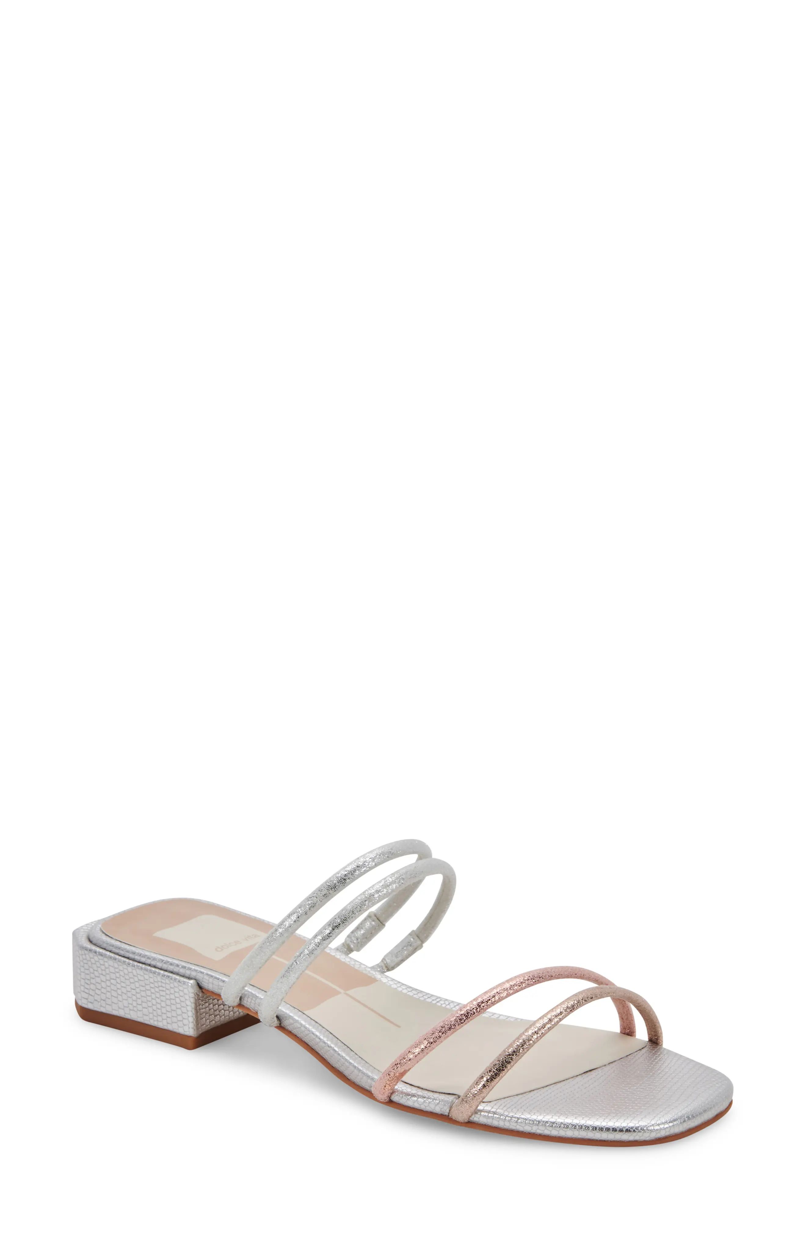Dolce Vita Haize Strappy Slide Sandal in Silver/Gold Metallic Suede at Nordstrom, Size 7.5 | Nordstrom