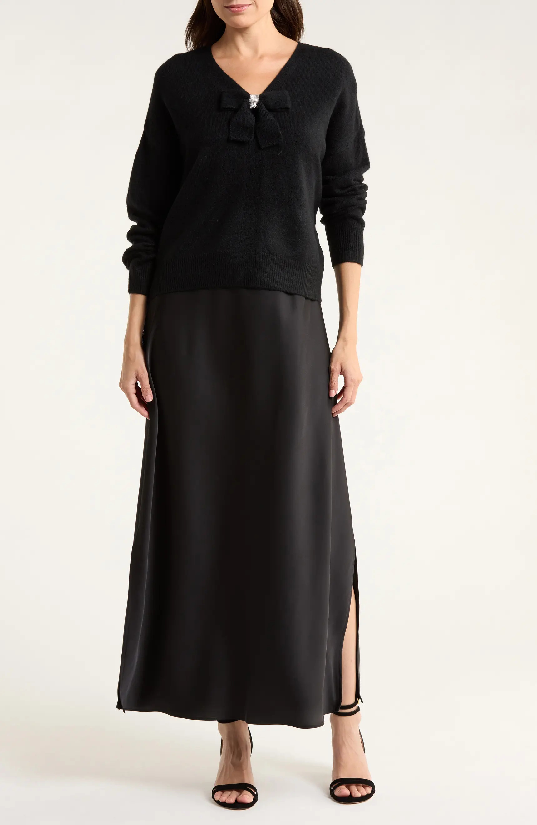 Rhinestone Bow Sweater With Slipdress | Nordstrom