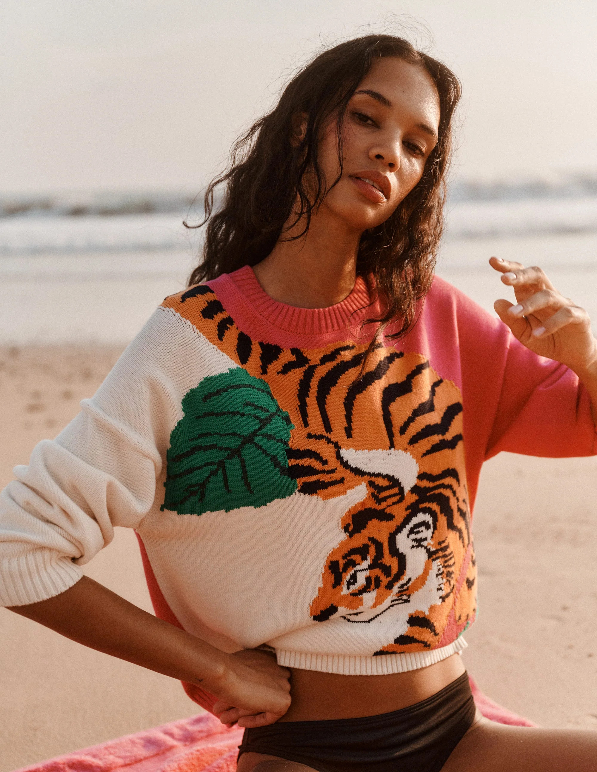 Jacquard Jumper-Warm Ivory and Pink Tiger | Boden (US)
