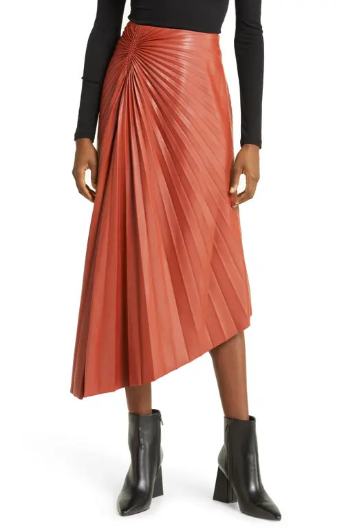 A.L.C. Tracy Pleat Asymmetric Faux Leather Skirt in Dark Spice at Nordstrom, Size 2 | Nordstrom