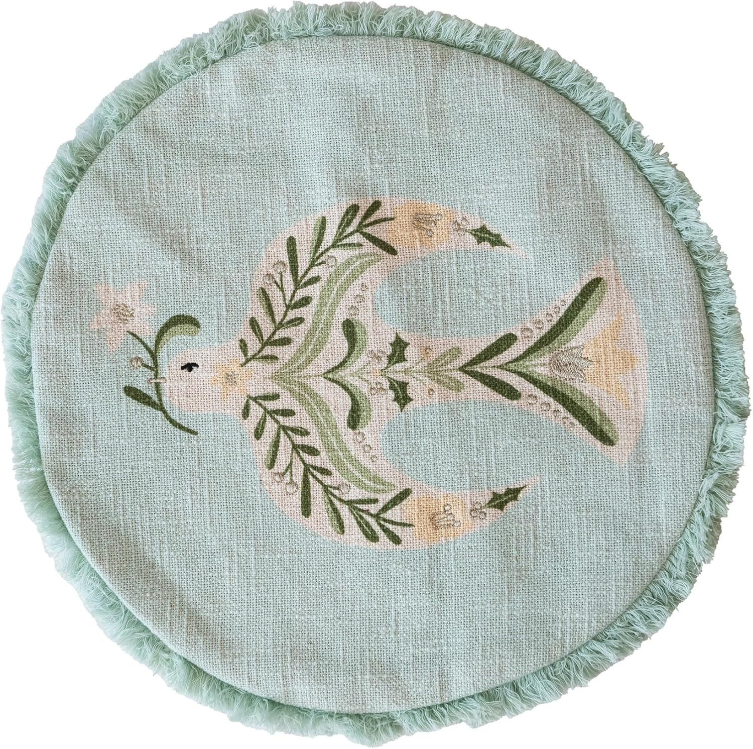 Creative Co-Op, Multicolor Round Cotton Printed Pillow with Embroidered Dove and Fringe | Amazon (US)