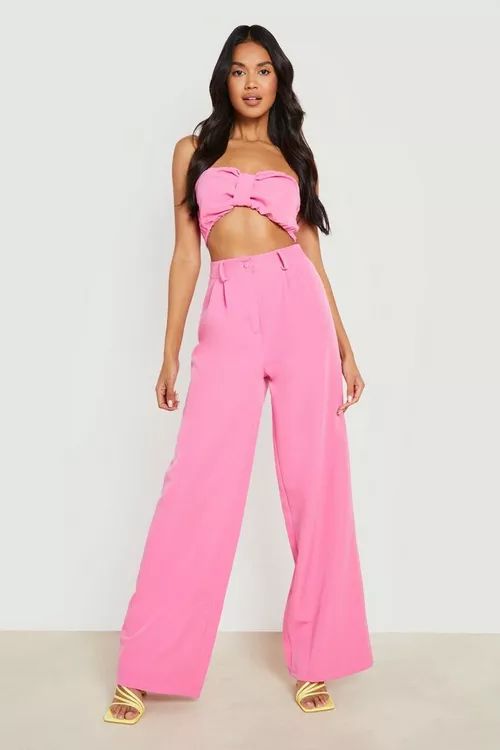 Pleat Front Wide Leg Tailored Trousers | Boohoo.com (US & CA)