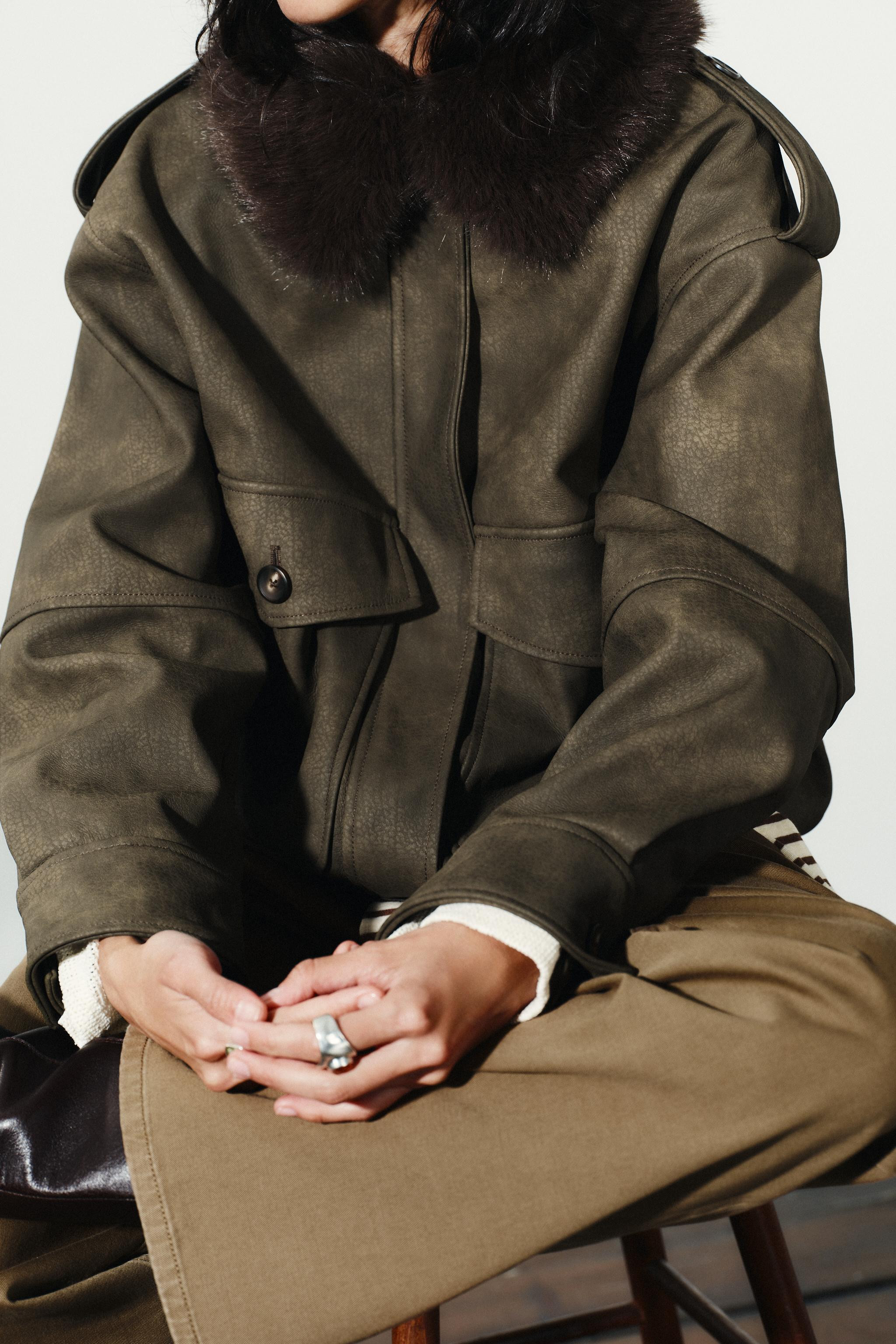 REMOVABLE COLLAR FAUX SUEDE JACKET | Zara UK