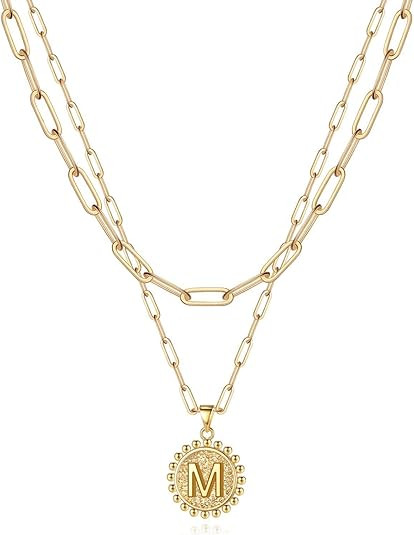 Yoosteel Gold Initial Necklaces for Women Girls, 14K Gold Plated Dainty Layering Paperclip Link C... | Amazon (US)