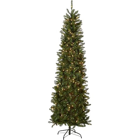 National Tree Company Artificial Pre-Lit Slim Christmas Tree, Green, Kingswood Fir, White Lights,... | Amazon (US)