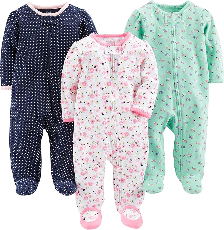Simple Joys by Carter's Baby Girls' Cotton Footed Sleep and Play, Pack of 3 | Amazon (US)