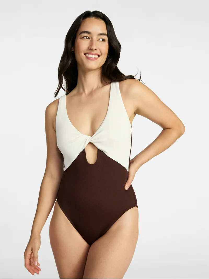 Time and Tru Women's and Women's Plus Collections Twist Front One Piece Swimsuit, Sizes XS-3X | Walmart (US)