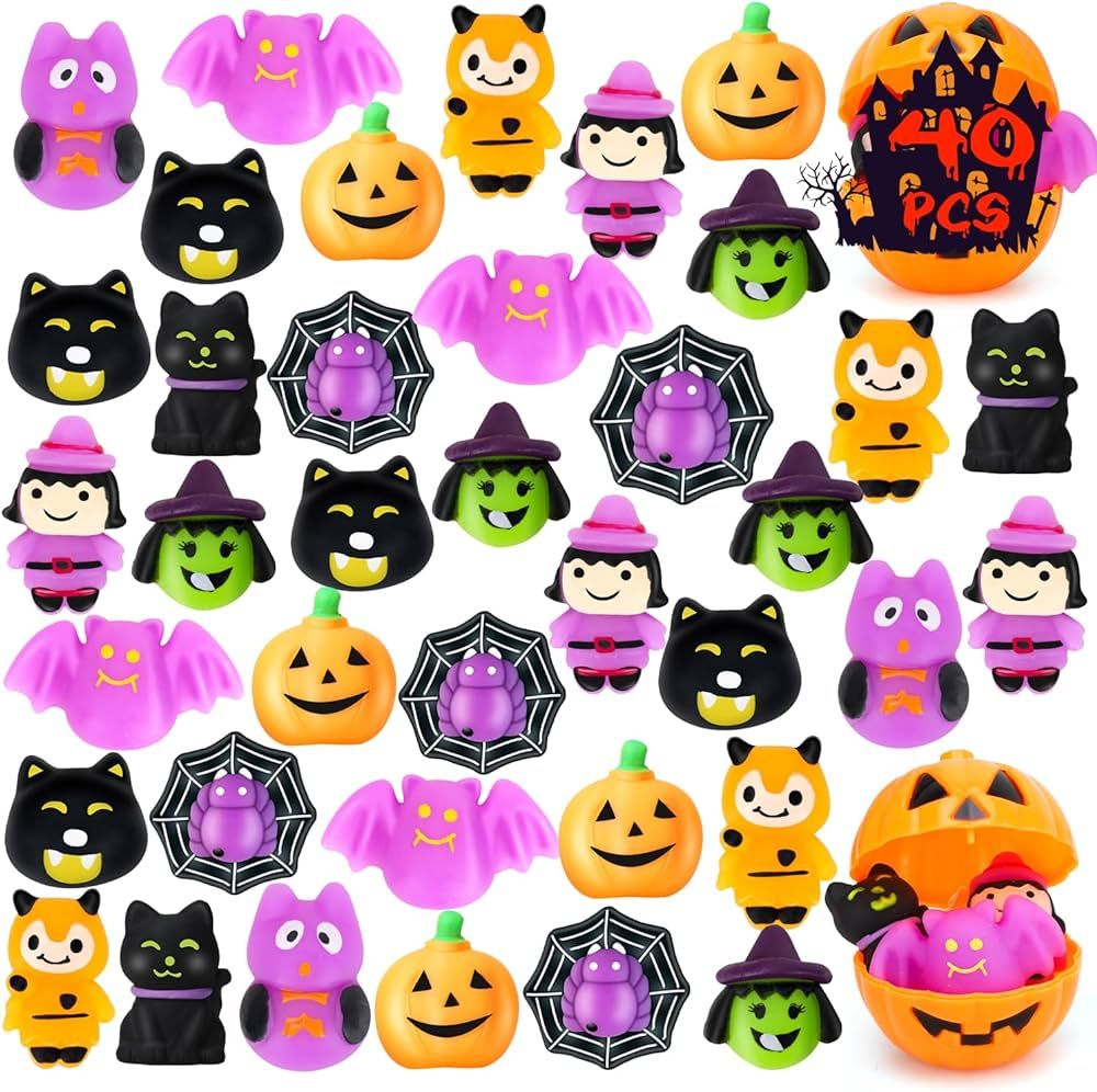 TOY Life 40 Pcs Halloween Mochi Squishy Toys Bulk Mini Squishies Halloween Party Favors Prize Pumpki | Amazon (US)