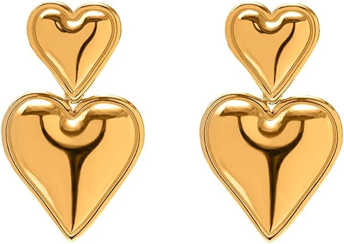 Heart Drop Earrings Double Heart Statement Dangle Earrings for Women Girls Gold Silver | Amazon (CA)