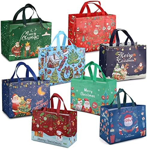 PARSUP 8PCS Christmas Gift Bags, Non-Woven Tote Treat Christmas Bags with Handles for Gifts Wrapp... | Amazon (US)