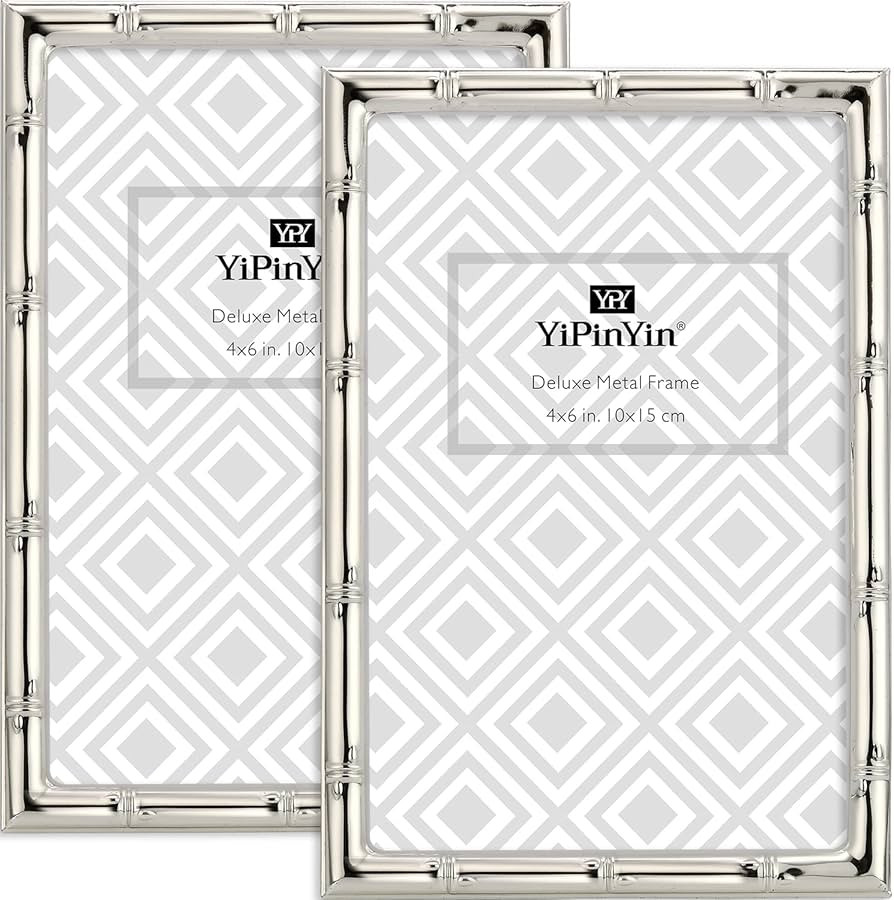 4x6'' Bamboo Detail Designs Silver Metal Picture Frame 2pack, Elegant Silver Plated Baby Nurse Ph... | Amazon (US)