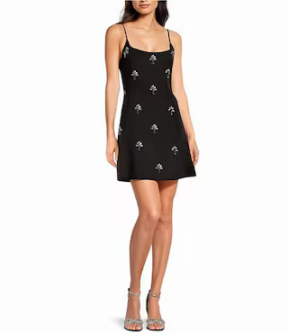 Mika Crepe Square Neck Sleeveless Jewel A-Line Dress | Dillard's