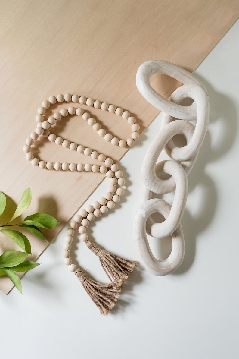 Decorative Wood Link Chain and Bead Garland Set  Boho Room | Etsy | Etsy (US)