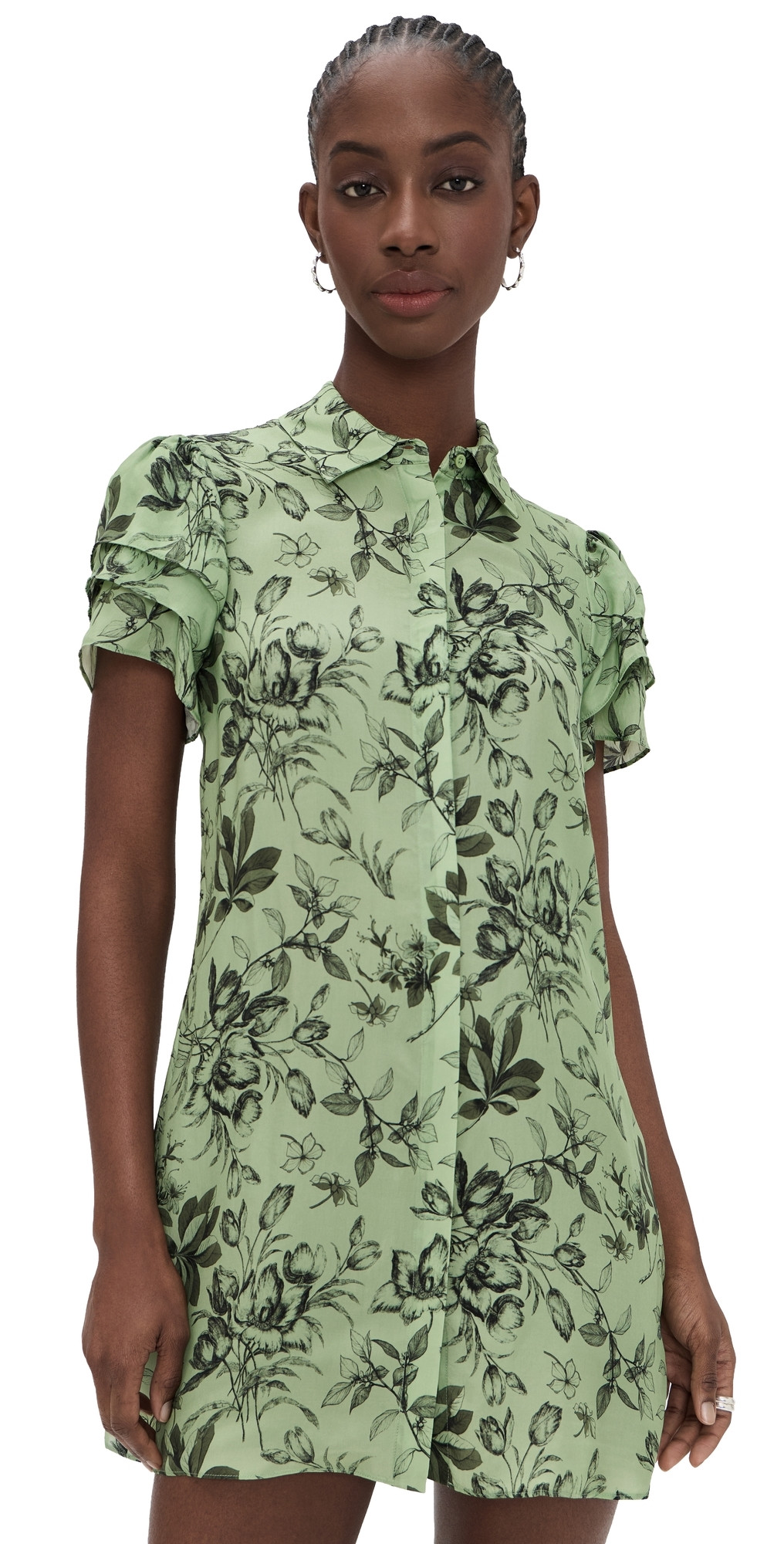ALICE + OLIVIA Jem Shirt Dress MYSTIC GARDEN SAGE XS | Shopbop